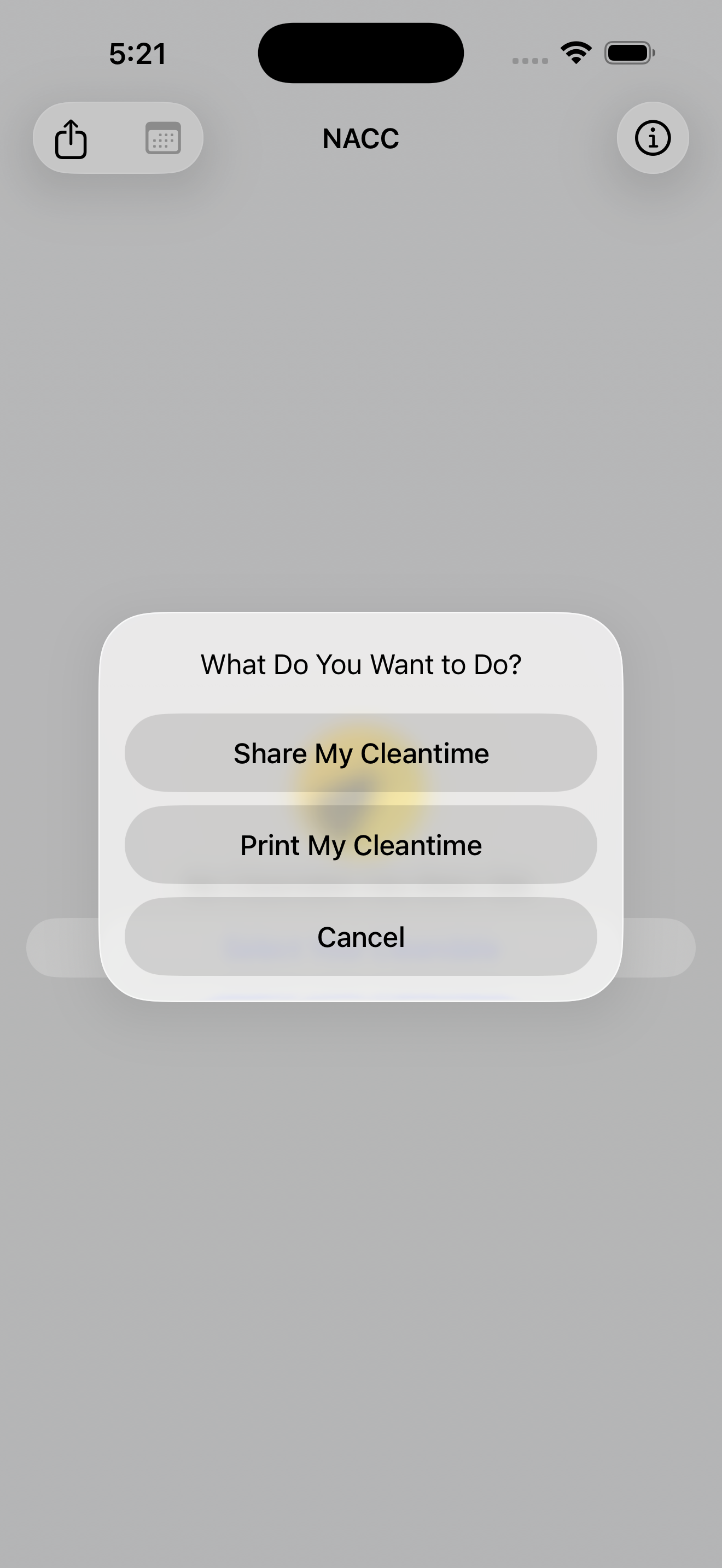 NACC Share or Print menu