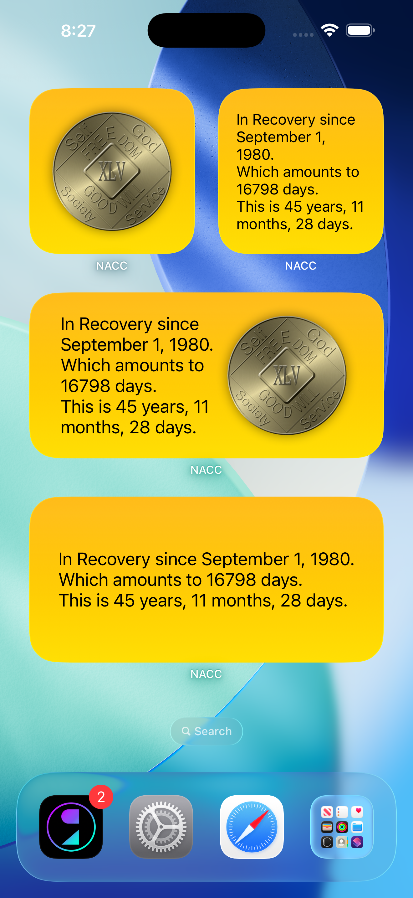 NACC widgets showing long-term cleantime